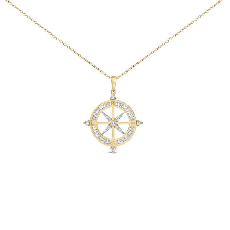 14K Yellow Gold Plated Sterling Silver 3/4 Cttw Diamond Compass Medallion Pendant Necklace 14K Yellow Gold Plated Sterling Silver 3/4 Cttw Diamond Compass Medallion Pendant Necklace-0