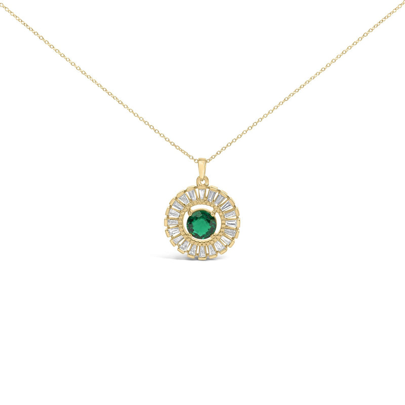 14K Yellow Gold Plated Silver Lab Grown Emerald and Diamond Sunburst Medallion Pendant Necklace 14K Yellow Gold Plated Silver Lab Grown Emerald and Diamond Sunburst Medallion Pendant Necklace-0
