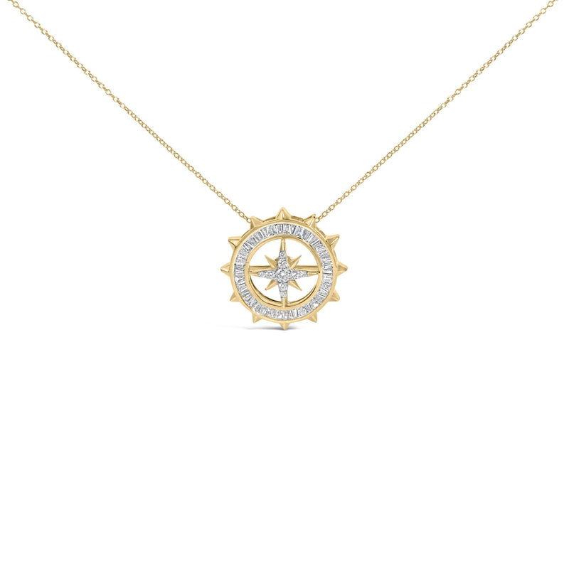 14KT Yellow Gold Plated Sterling Silver 1 Cttw Diamond Compass Medallion Pendant Necklace 14KT Yellow Gold Plated Sterling Silver 1 Cttw Diamond Compass Medallion Pendant Necklace-0