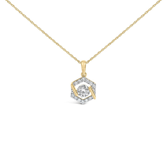10K Yellow Gold Plated .925 Sterling Silver 1.0 Cttw Lab Grown Diamond Hexagon Halo Pendant Necklace-0