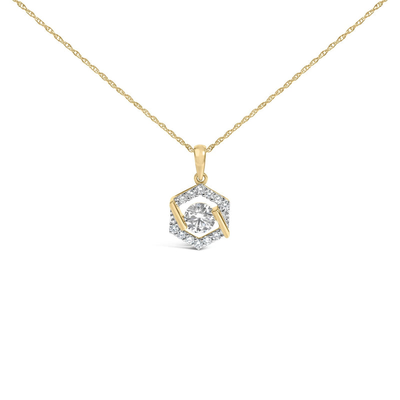 10K Yellow Gold Plated .925 Sterling Silver 1.0 Cttw Lab Grown Diamond Hexagon Halo Pendant Necklace 10K Yellow Gold Plated .925 Sterling Silver 1.0 Cttw Lab Grown Diamond Hexagon Halo Pendant Necklace-0