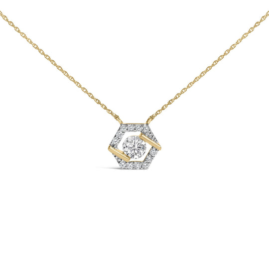 10K Yellow Gold Plated Silver 1.0 Cttw Lab Grown Diamond Hexagon Halo Necklace-0