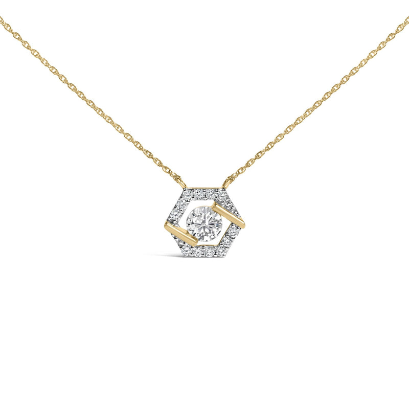 10K Yellow Gold Plated Silver 1.0 Cttw Lab Grown Diamond Hexagon Halo Necklace 10K Yellow Gold Plated Silver 1.0 Cttw Lab Grown Diamond Hexagon Halo Necklace-0