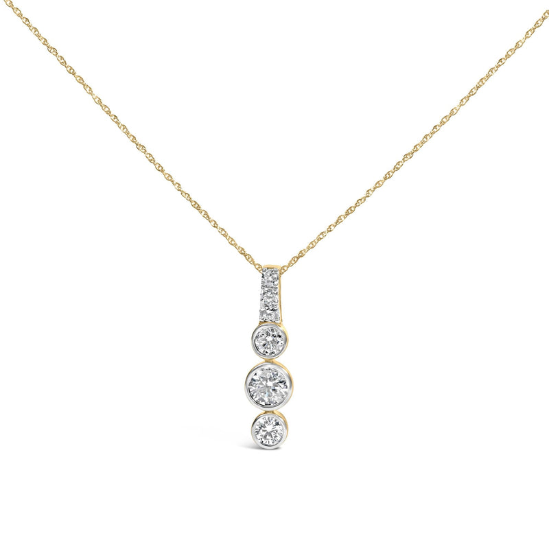 10K Yellow Gold Plated Silver 1 1/2 Cttw Lab Grown Diamond Bezel Set Vertical Drop Pendant Necklace