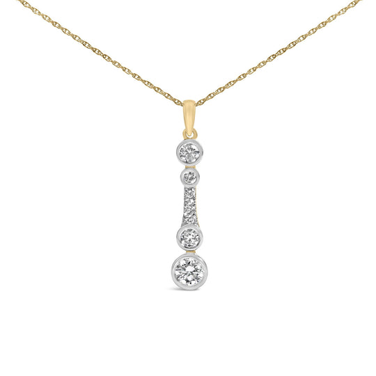 10K Yellow Gold Plated Sterling Silver 1.0 Cttw Lab Grown Diamond Bezel Vertical Drop Pendant Necklace