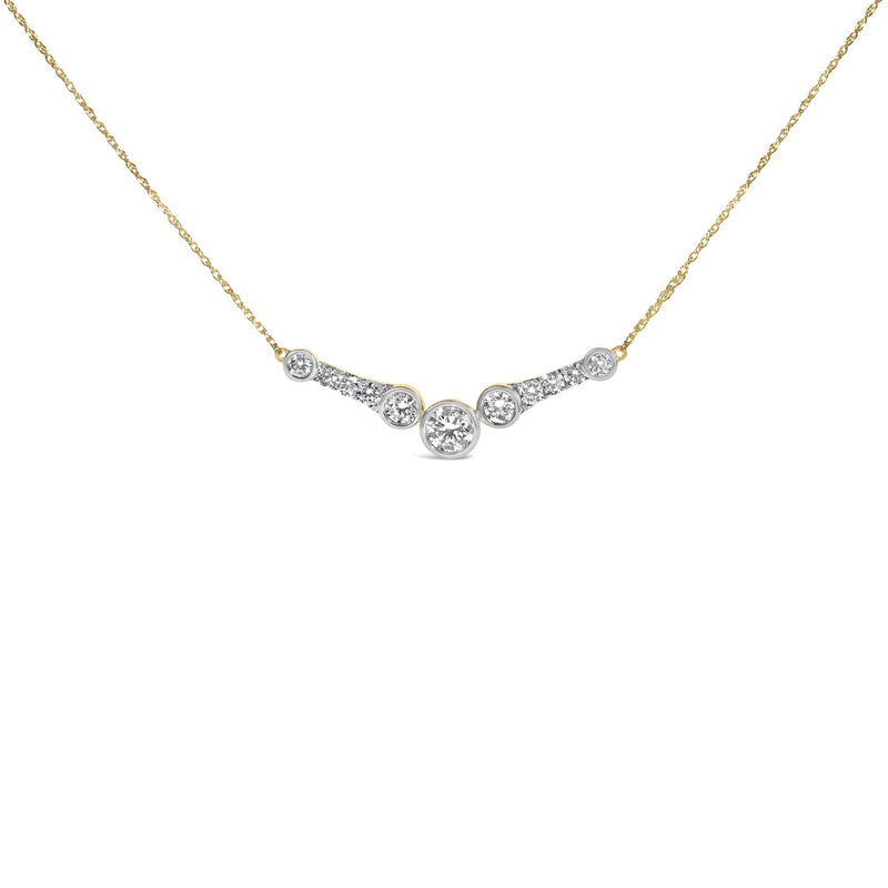 10K Yellow Gold Plated Sterling Silver 1 1/2 Cttw Lab Grown Diamond V Bar Necklace