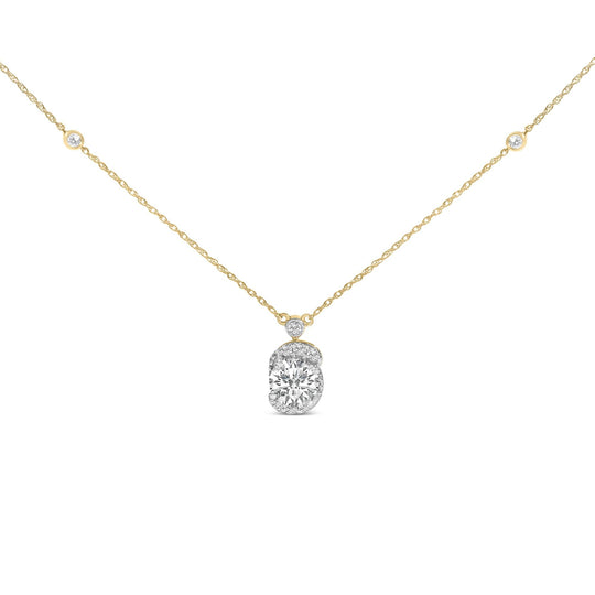10K Yellow Gold Plated .925 Sterling Silver 1 1/2 Cttw Lab Grown Diamond Galaxy Halo Pendant Necklace-0