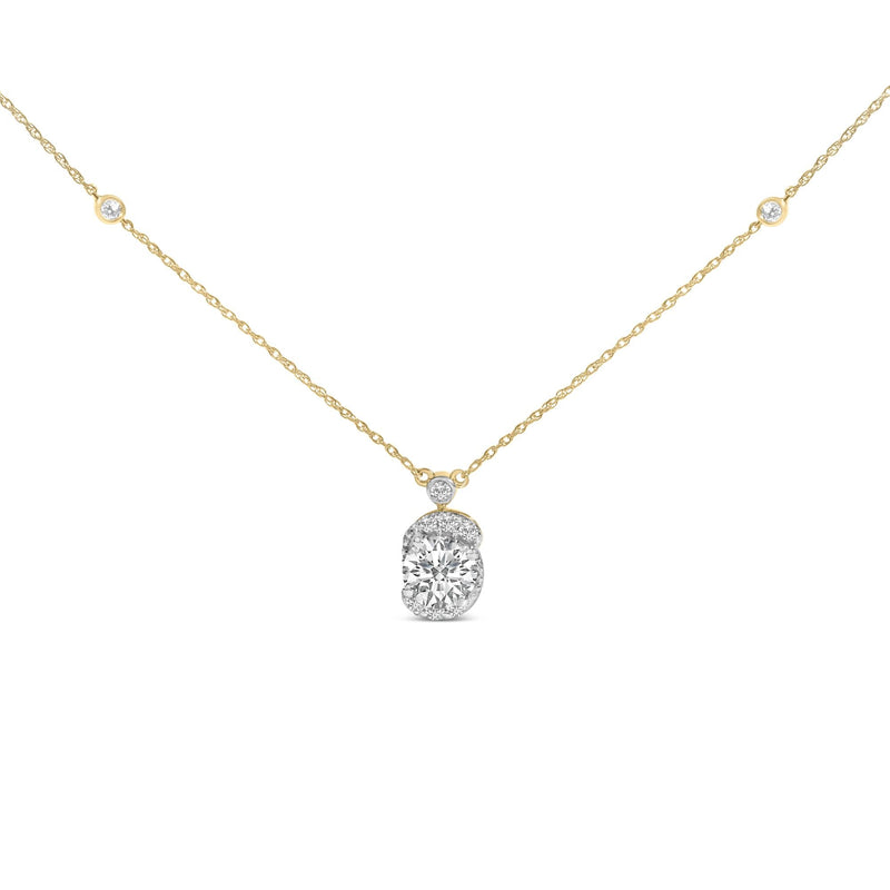 10K Yellow Gold Plated .925 Sterling Silver 1 1/2 Cttw Lab Grown Diamond Galaxy Halo Pendant Necklace 10K Yellow Gold Plated .925 Sterling Silver 1 1/2 Cttw Lab Grown Diamond Galaxy Halo Pendant Necklace-0
