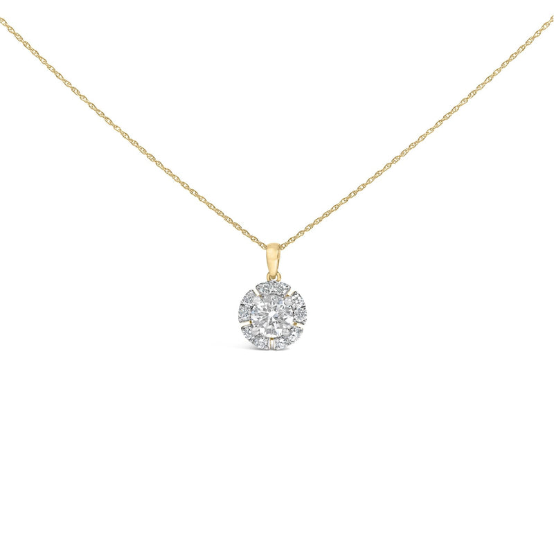 10K Yellow Gold Plated .925 Sterling Silver 2.0 Cttw Lab Grown Diamond Spoked Halo Pendant Necklace 10K Yellow Gold Plated .925 Sterling Silver 2.0 Cttw Lab Grown Diamond Spoked Halo Pendant Necklace-0