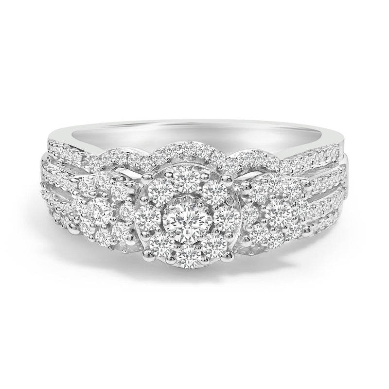 .925 Sterling Silver 1.0 Cttw Diamond Engagement Ring and Soldered Wedding Band Set .925 Sterling Silver 1.0 Cttw Diamond Engagement Ring and Soldered Wedding Band Set-0