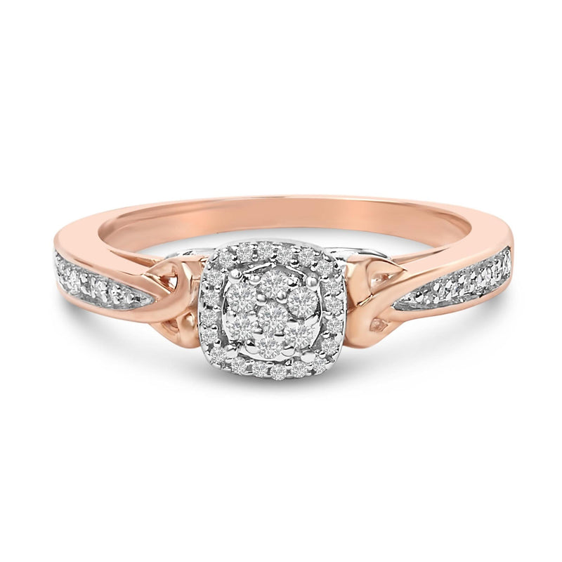 14K Rose Gold Plated Sterling Silver 1/6 Cttw Diamond Knot Cluster Ring 14K rose gold ring with cluster of round diamond stones in a knot design