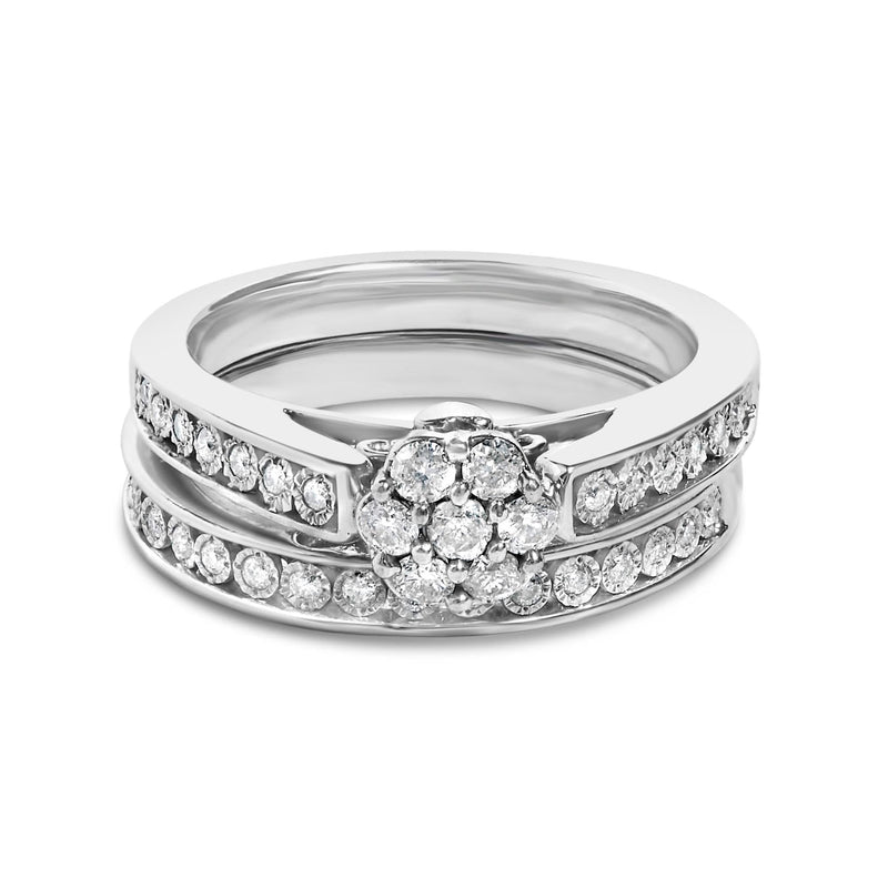 Sterling Silver 1/2 Cttw Diamond Cluster Flower Bridal Set Sterling Silver 1/2 Cttw Diamond Cluster Flower Bridal Set-0