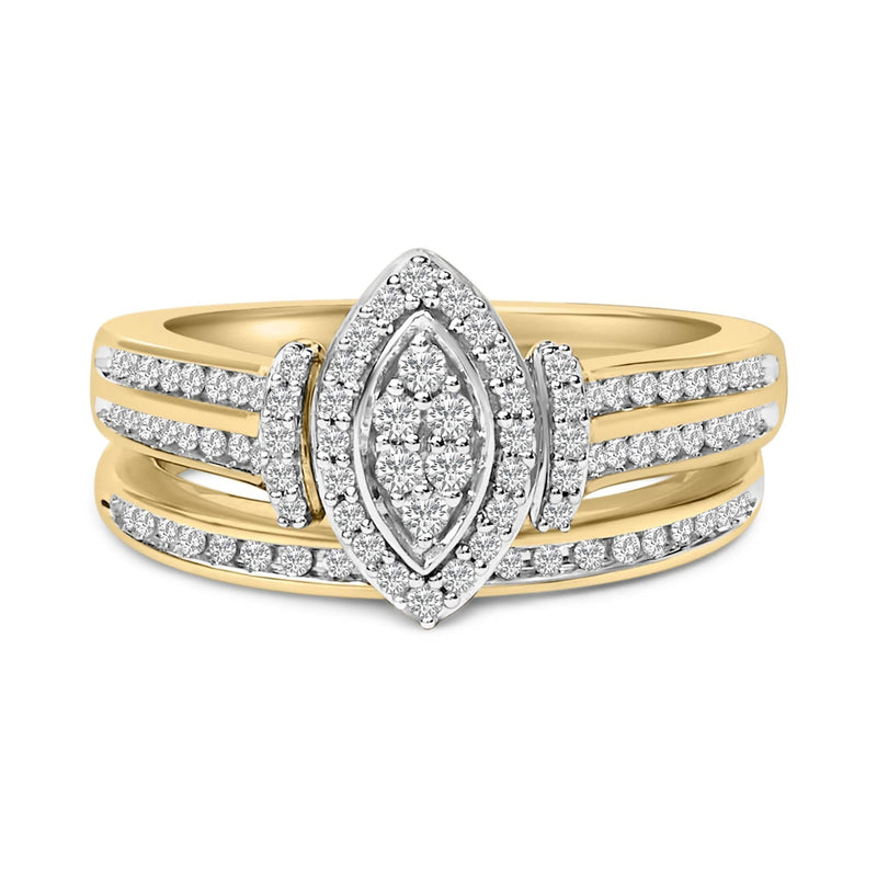 14K Yellow Gold Plated Sterling Silver 1/2 Cttw Marquise Cluster Diamond Bridal Set 14K yellow gold ring with marquise diamond cluster stones in a bridal set