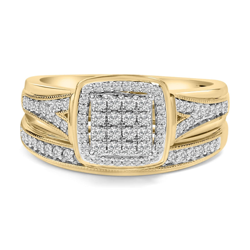 14K Yellow Gold Plated Sterling Silver 1/2 Cttw Diamond Square Cluster Bridal Set 14K yellow gold ring with square cluster diamond stones bridal set