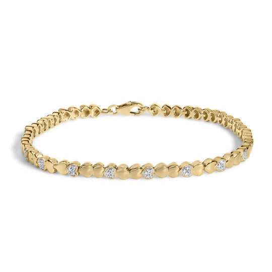 Gold Vermeil .925 Sterling Silver 1/7 Cttw Diamond Puff Heart Bangle Bracelet-0