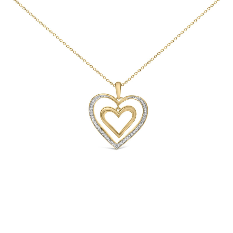 Gold Vermeil Diamond Accent Double Heart Pendant Necklace Gold Vermeil Diamond Accent Double Heart Pendant Necklace-0