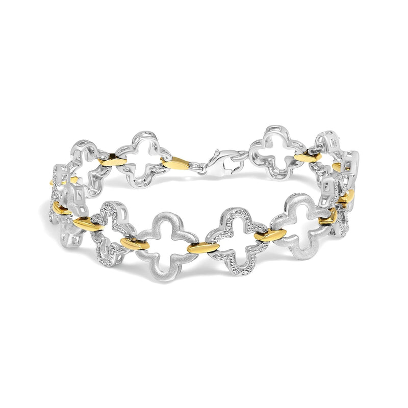 .925 Two-tone Sterling Silver 1/10 Cttw Natural Round Diamond Fashion Tennis Bracelet (I-J Color, I1-I2 Clarity) - 7 925 two-tone sterling silver bracelet with round natural diamond stones
