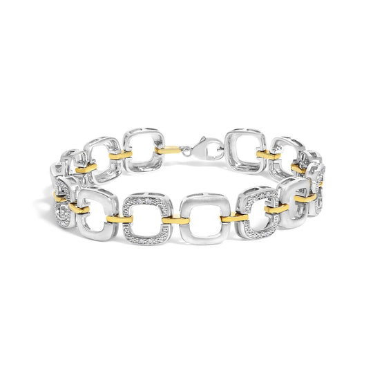 .925 Two-Tone Sterling Silver Diamond Accent Open Box Link Bracelet (I-J Color, I1-I2 Clarity) - 7"-0