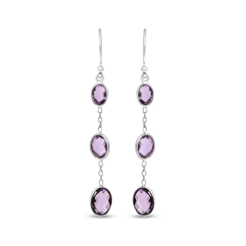 .925 Sterling Silver Checkerboard Cut Oval Purple Amethyst 2 925 sterling silver drop earrings with 2 oval checkerboard-cut amethyst stones
