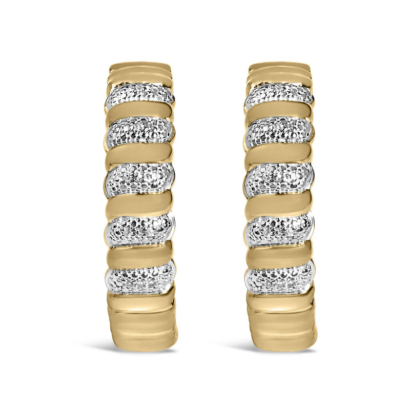 Gold Vermeil 1/10 Cttw Diamond Ribbed Design Hoop Earrings Gold Vermeil 1/10 Cttw Diamond Ribbed Design Hoop Earrings-0