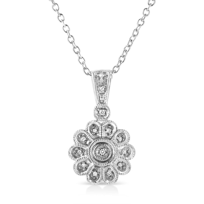 .925 Sterling Silver Diamond Accent Sunburst Milgrain 18 925 sterling silver sunburst pendant necklace with diamond accent stone