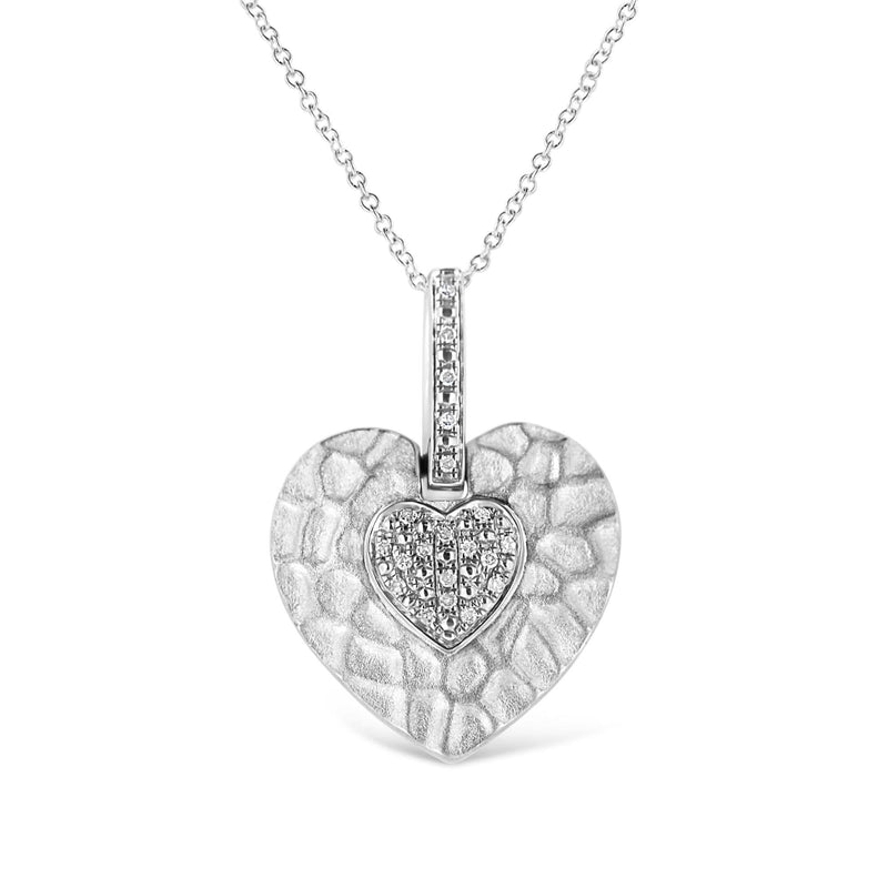 .925 Sterling Silver Pave-Set Diamond Accent Heart Shape 18 925 sterling silver heart pendant necklace with pave-set diamond accents