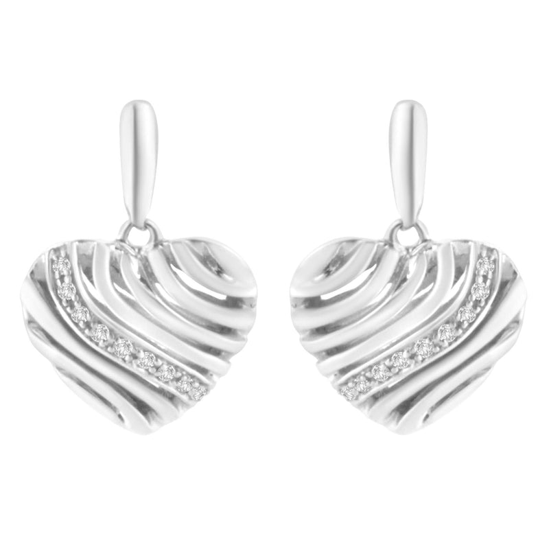 Sterling Silver Heart Diamond Accent Puff Earrings (I-J, I1-I2) 925 sterling silver ring with heart diamond accent stones in puff setting