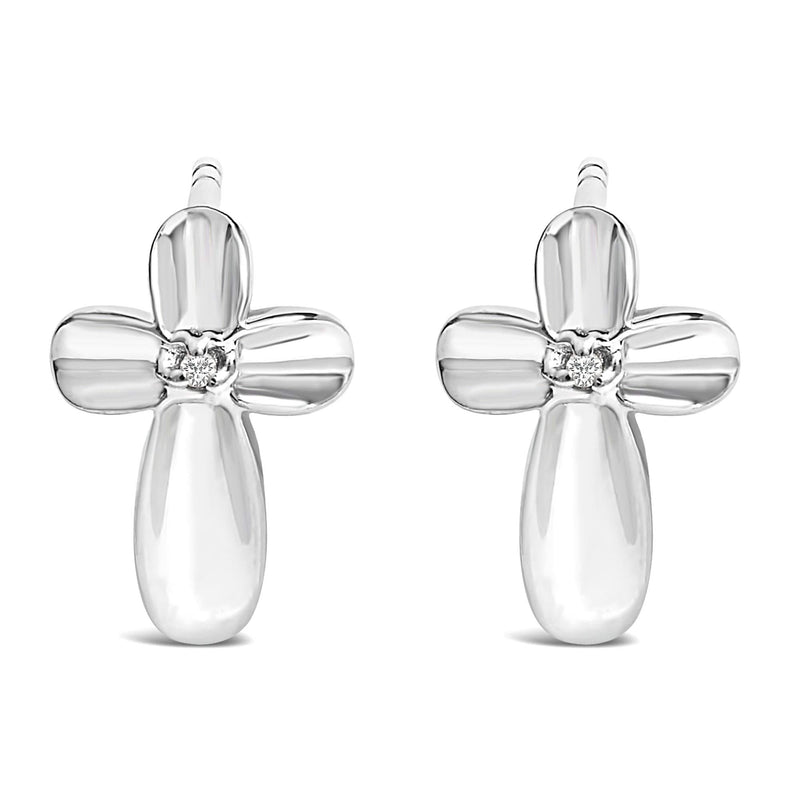 .925 Sterling Silver Prong Set Diamond Accent Floral Cross Stud Earring (I-J Color, I1-I2 Clarity) 925 sterling silver floral cross stud earrings with prong-set diamond accents
