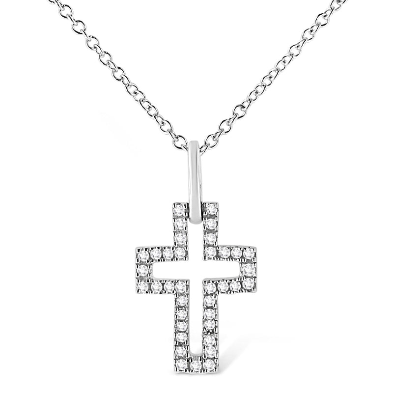 .925 Sterling Silver 1/10 cttw Pave-Set Round-Cut Diamond Open Cross 18 925 sterling silver open cross necklace with pave round diamond stones