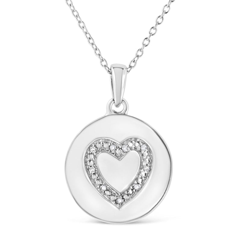 .925 Sterling Silver Prong-Set Diamond Accent Heart Emblemed 18 925 sterling silver necklace with heart diamond accent stone