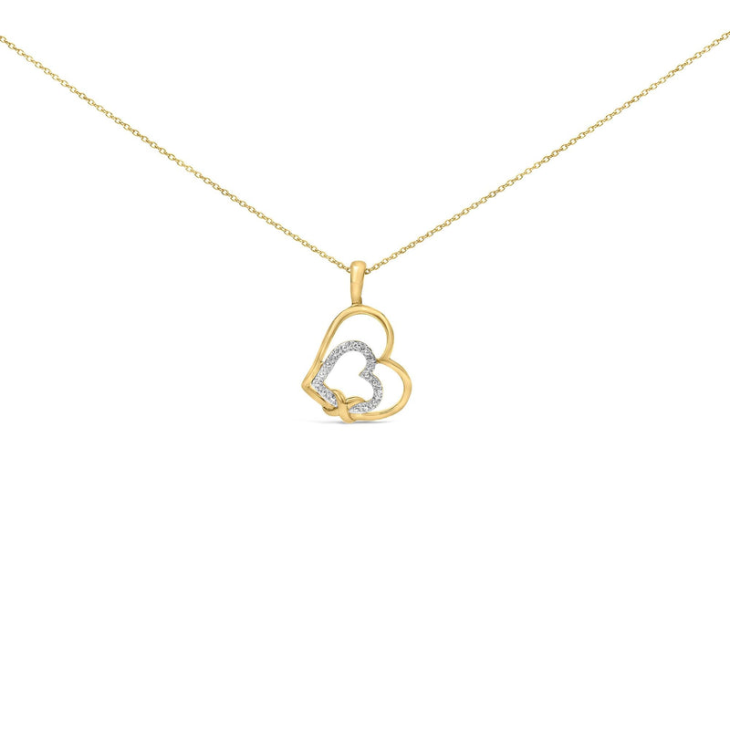 Gold Vermeil Diamond Accent Double Heart Pendant Necklace Gold Vermeil Diamond Accent Double Heart Pendant Necklace-0