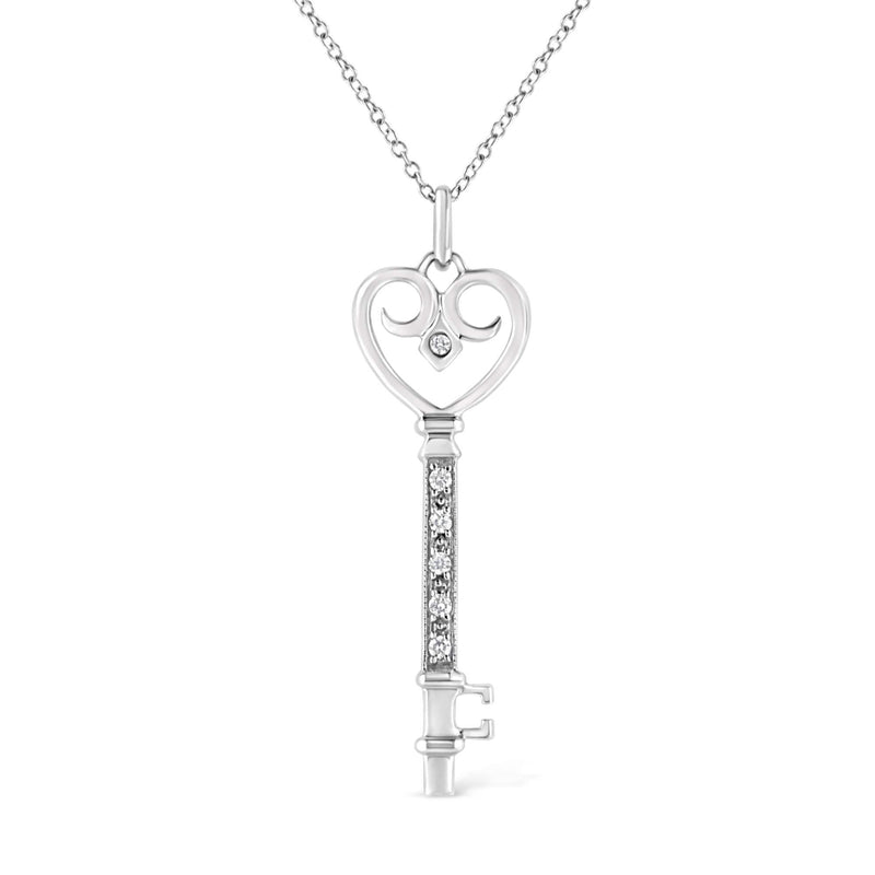.925 Sterling Silver Pave and Bezel-Set Diamond Accent Key 18 925 sterling silver necklace with heart diamond pave and bezel-set key pendant