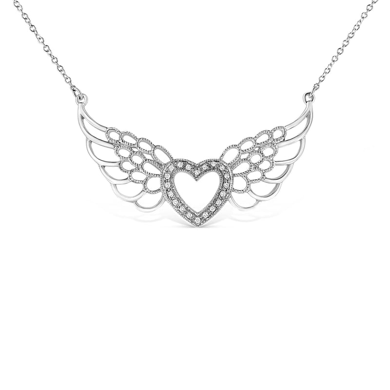.925 Sterling Silver Pave-Set Diamond Accent Fairy Wing 18 925 sterling silver heart necklace with pave heart-shaped diamond accents