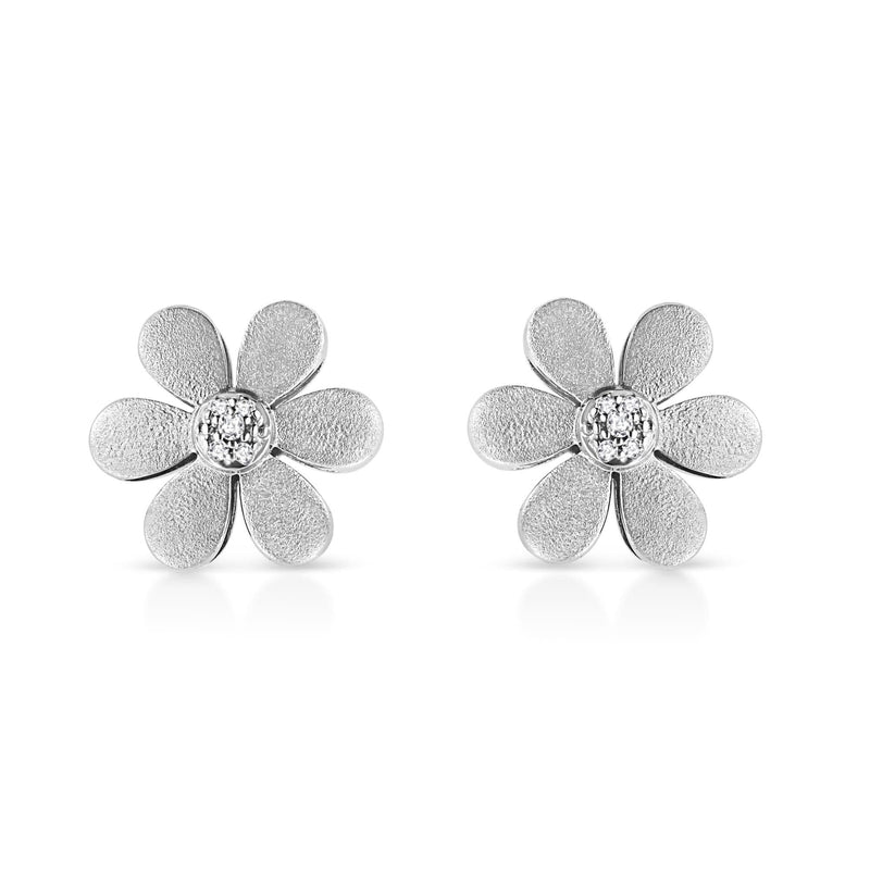 Matte Finished .925 Sterling Silver Diamond Accent Flower Hoop Stud Earring (I-J Color, I1-I2 Clarity) 925 sterling silver flower ring with accent diamond stones in matte finish