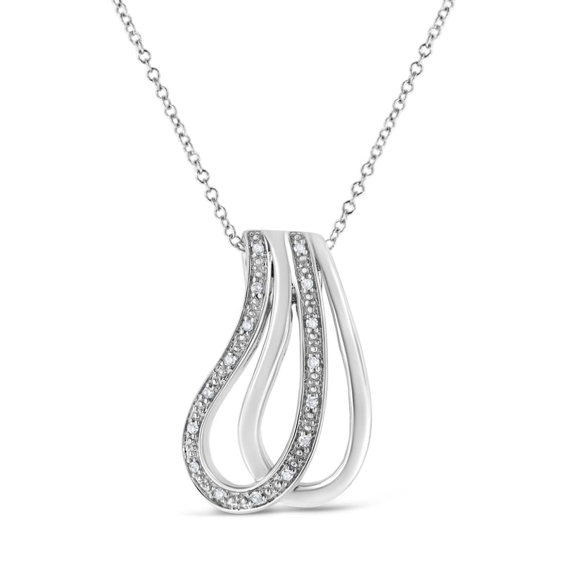 .925 Sterling Silver Pave-Set Diamond Accent Double Curve 18 925 sterling silver double-curve pendant necklace with pave-set diamond stones