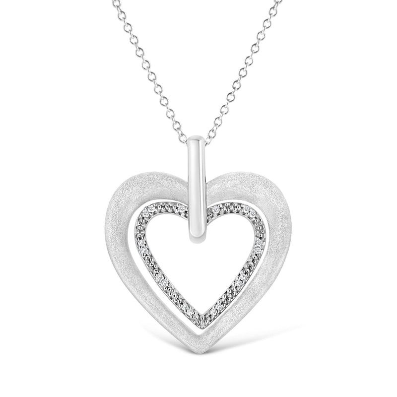 .925 Sterling Silver Prong-Set Diamond Accent Double Heart 18 925 sterling silver double heart necklace with prong-set heart diamond accents