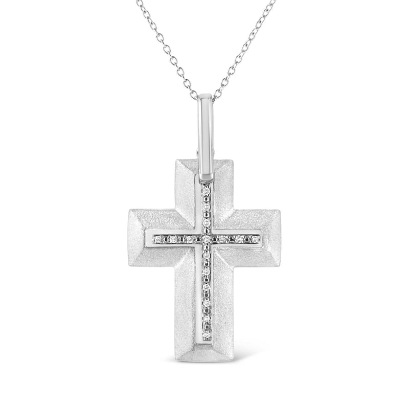 .925 Sterling Silver Prong-Set Diamond Accent Bold Cross 18 925 sterling silver cross pendant necklace with prong-set diamond accents