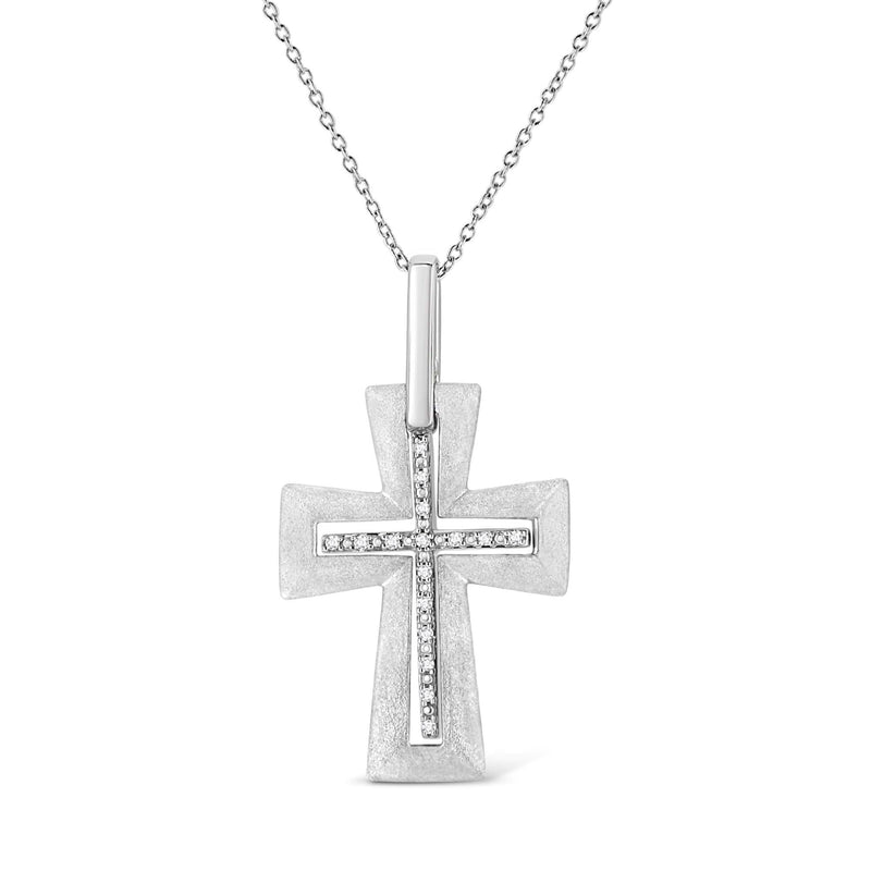 .925 Sterling Silver Prong-Set Diamond Accent Cross 18 925 sterling silver cross necklace with prong-set diamond accent stones