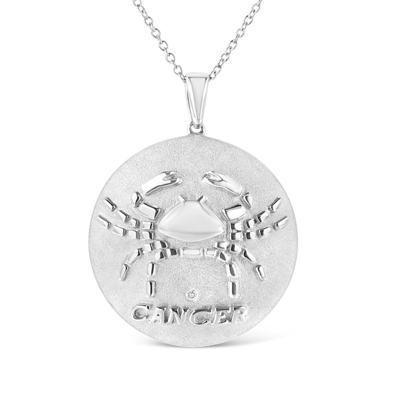 .925 Sterling Silver Diamond Accent Cancer Zodiac Design 18 925 sterling silver Cancer zodiac medallion necklace with diamond accents