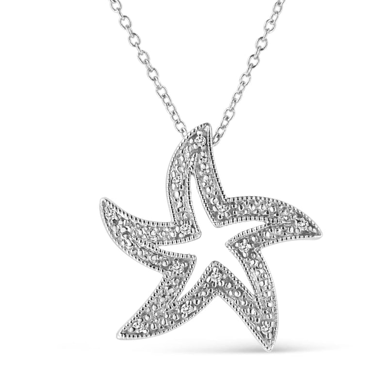 .925 Sterling Silver Prong-Set Diamond Accent Starfish 18 925 sterling silver starfish pendant necklace with prong-set diamond accents