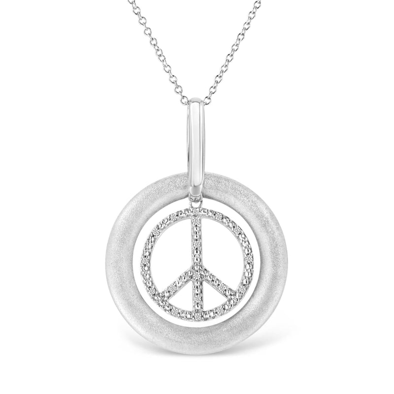 Matte Finish .925 Sterling Silver Diamond Accent Dancing Peace Sign 18 925 sterling silver peace sign pendant necklace with diamond accent stone