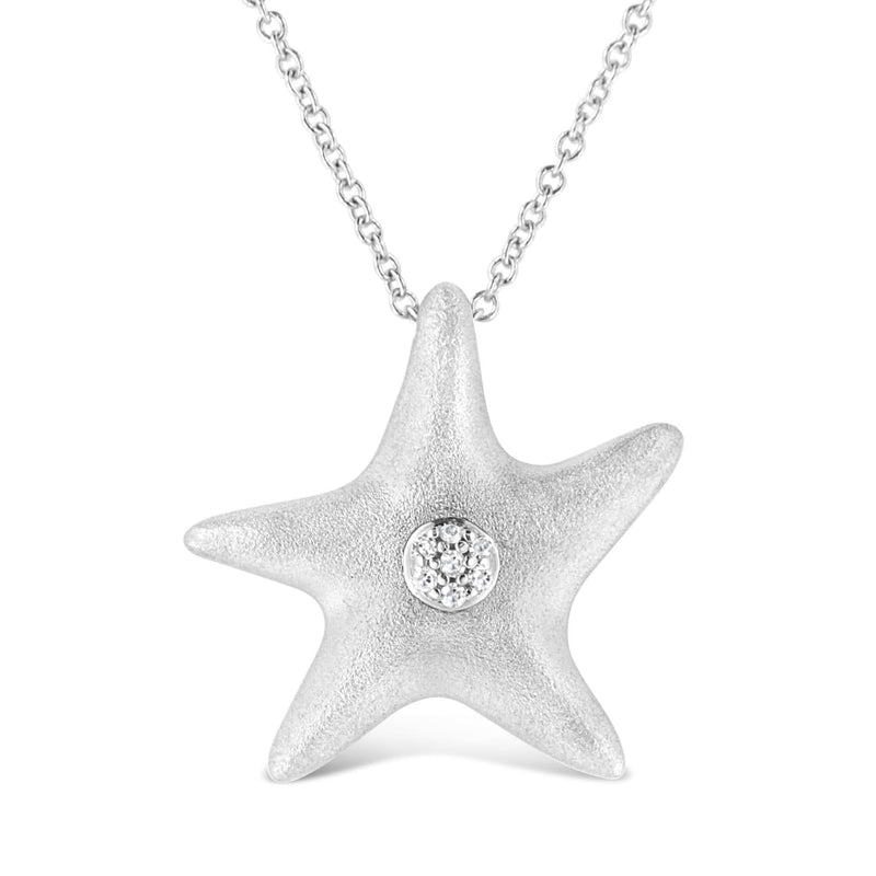 .925 Sterling Silver Prong-Set Diamond Accent Starfish Pendant Necklace (I-J Color, I1-I2 Clarity) - Size 18 925 sterling silver starfish pendant necklace with prong-set diamond accents