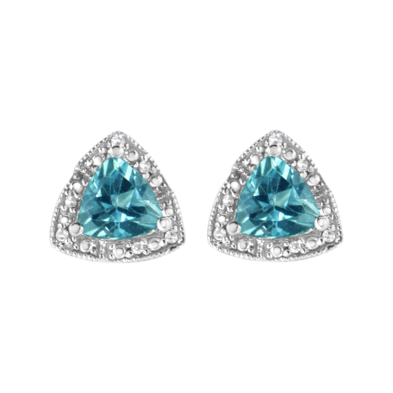 .925 Sterling Silver 6x6 mm Trillion Cut Blue Topaz Gemstone and Diamond Accent Stud Earring (I-J Color, I1-I2 Clarity) 925 sterling silver ring with trillion blue topaz and diamond accent stones