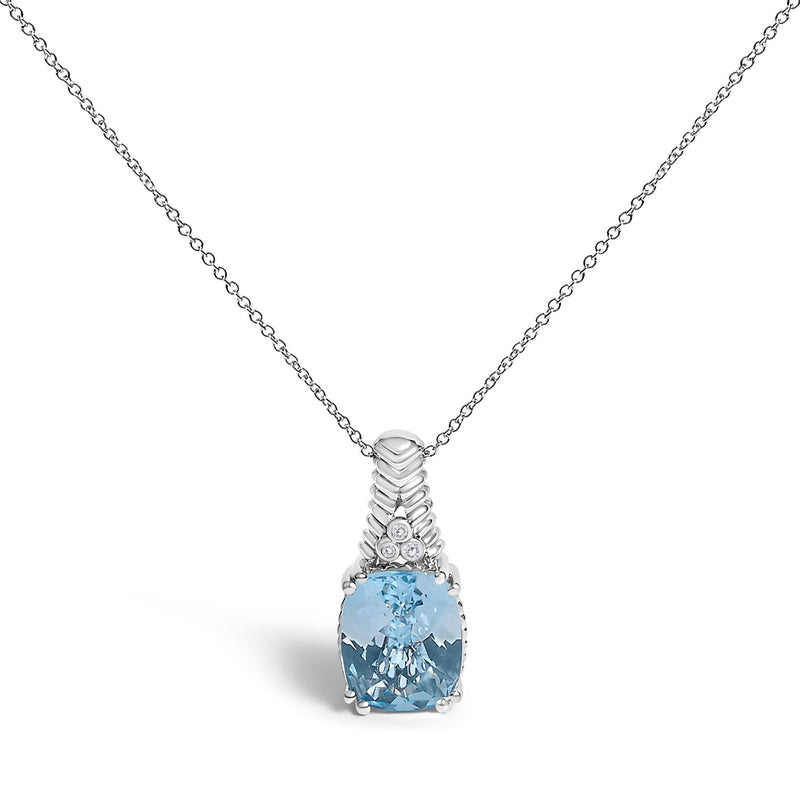 .925 Sterling Silver Blue Topaz and Diamond Accent Textured Pendant Necklace - 18 925 sterling silver pendant necklace with blue topaz and diamond accent stones