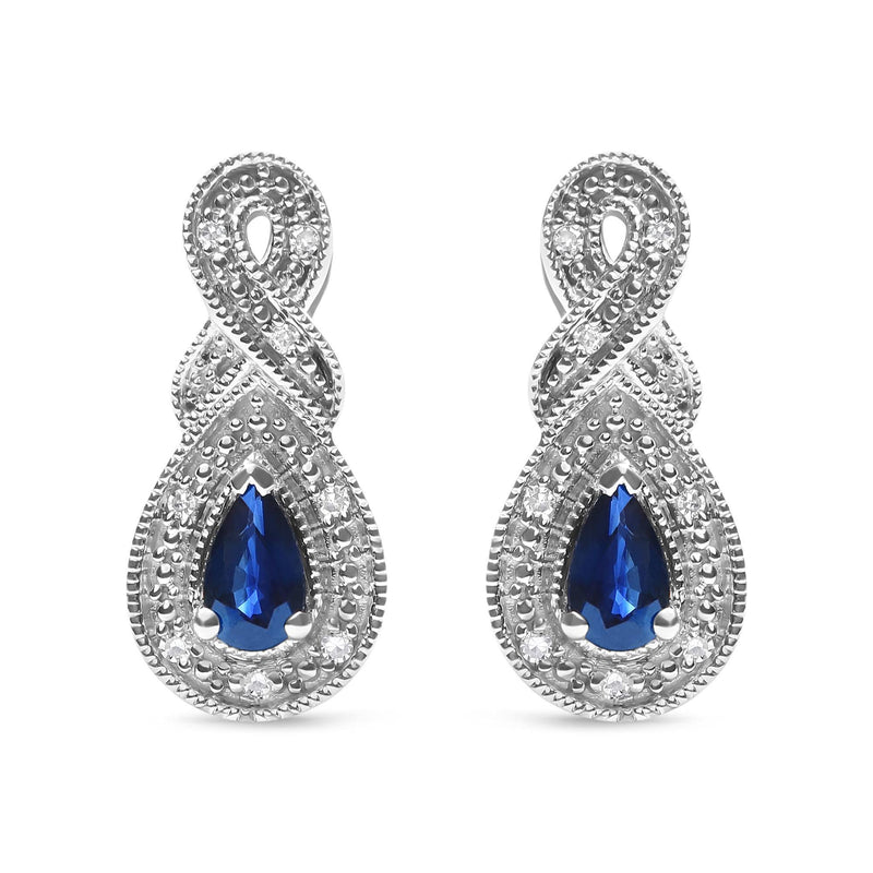 .925 Sterling Silver 4.5 x 3mm Pear Sapphire Gemstone and Diamond Accent Infinity Drop Stud Earrings (H-I Color, SI1-SI2 Clarity) 925 sterling silver drop earrings with pear sapphire and diamond accent stones