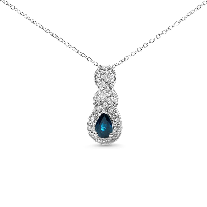 .925 Sterling Silver 6x4mm Pear Sapphire and Diamond Accent Infinity Drop 18 925 sterling silver necklace with pear sapphire and diamond accent infinity drop