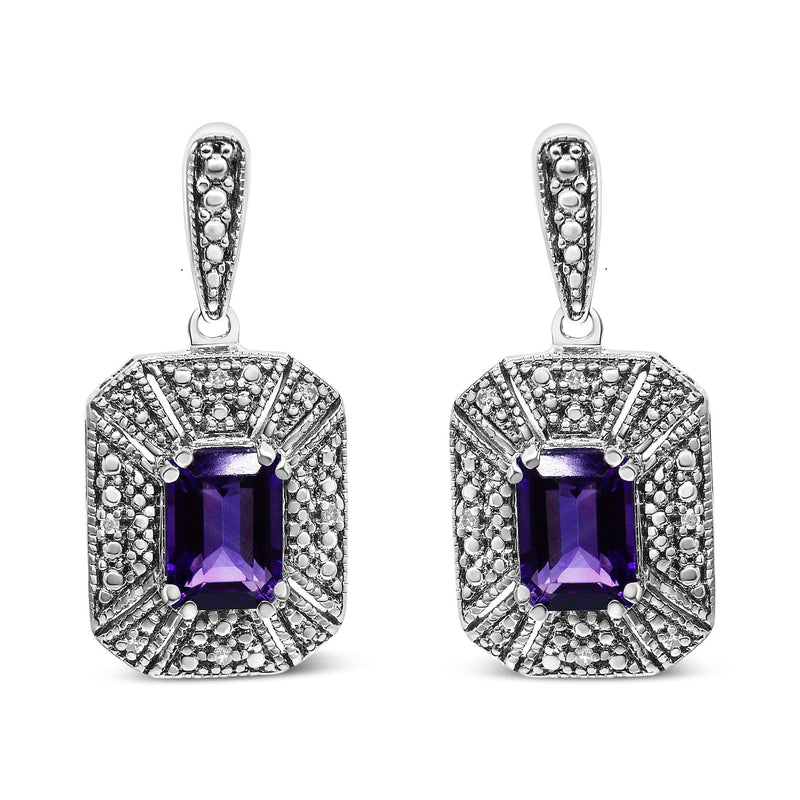 .925 Sterling Silver Diamond Accent and 7x5mm Purple Amethyst Stud Earrings (I-J Color, I2-I3 Clarity) 925 sterling silver studs with round amethyst and diamond accent stones