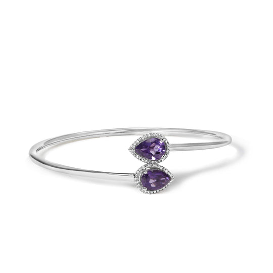 925 sterling silver bracelet with pear amethyst and diamond halo accents
