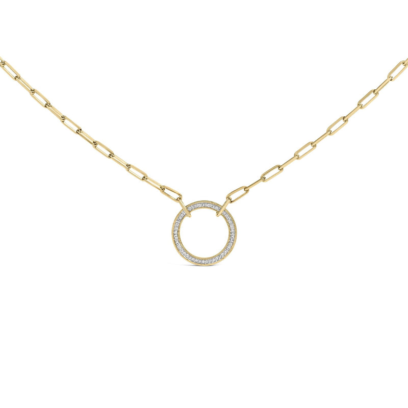 Gold Vermeil 1/10 Cttw Diamond Paperclip Chain Circle Pendant Necklace Gold Vermeil 1/10 Cttw Diamond Paperclip Chain Circle Pendant Necklace-0