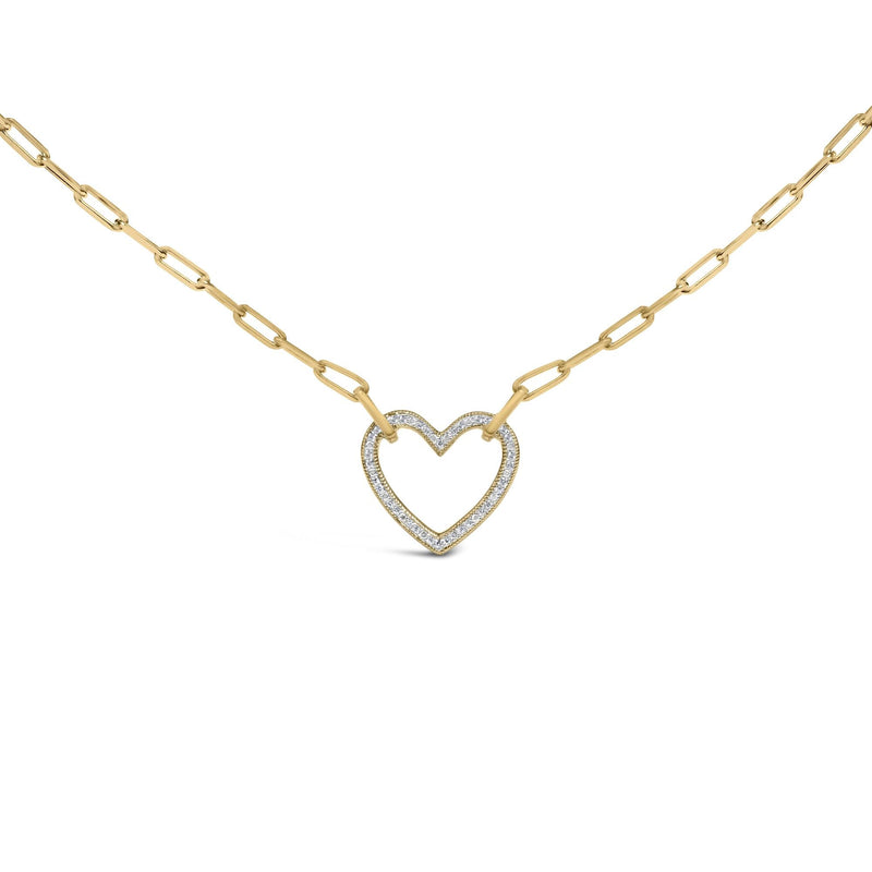 Gold Vermeil 1/10 Cttw Diamond Paperclip Chain Heart Pendant Necklace Gold Vermeil 1/10 Cttw Diamond Paperclip Chain Heart Pendant Necklace-0